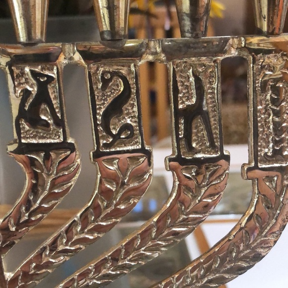 Vintage silver plated menorah featuring beautiful designs. Made in Israel. - Picture 5 of 11